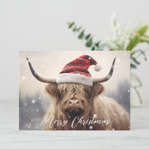 Cow in a Santa Hat Merry Christmas Holiday Card
