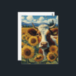 Cow in a Sunflower Field Postcard<br><div class="desc">A cow in a sunflower field Van Gogh style AI generated art</div>