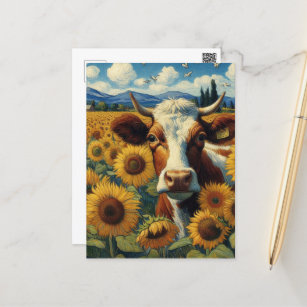Cow in a Sunflower Field Postcard
