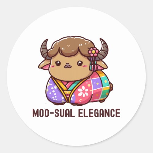 Cow in Elegance in Highland Classic Round Sticker