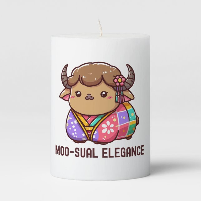 Cow in Elegance in Highland Pillar Candle (Front)