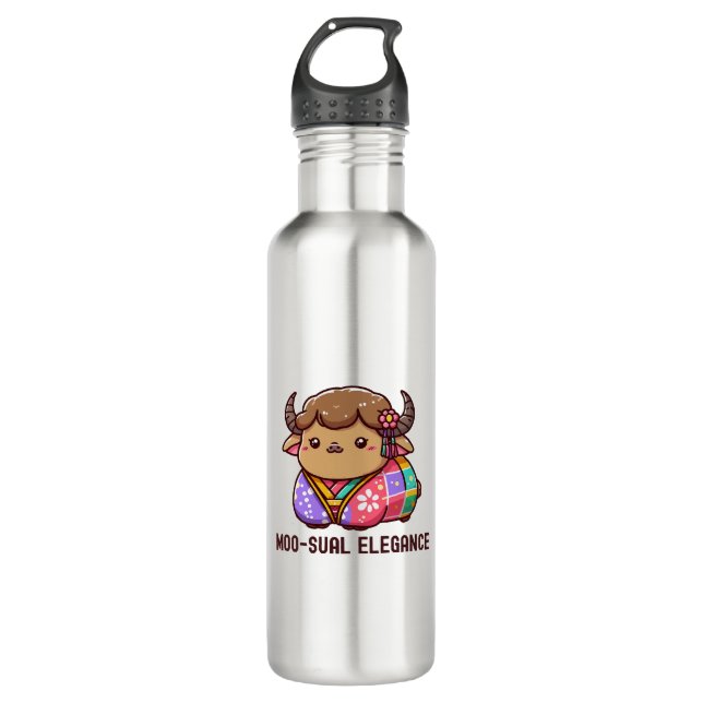 Cow in Elegance in Highland Stainless Steel Water Bottle (Front)