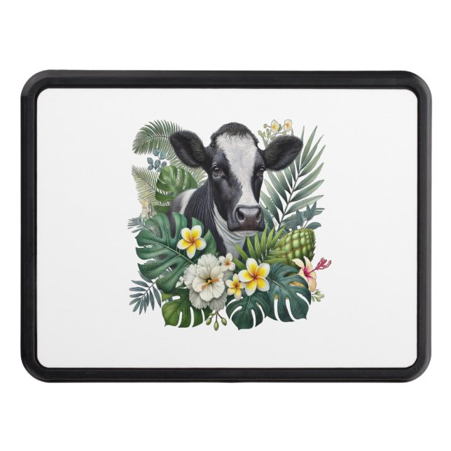 Cow in Floral Jungle Png, Tropical Cow Hitch Cover (Front)