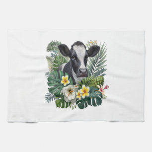 Cow in Floral Jungle Png, Tropical Cow Kitchen Towel