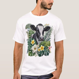 Cow in Floral Jungle Png, Tropical Cow T-Shirt