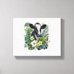 Cow in Floral Jungle , Tropical Cow Canvas Print