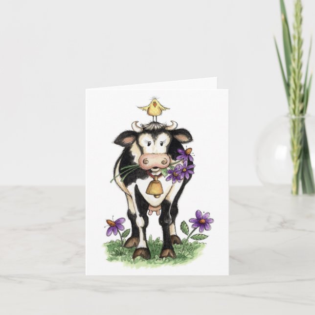 Cow in Flowers - Note Card (Front)