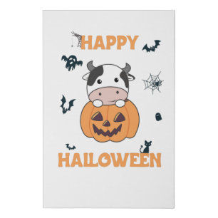 Cow In Pumpkin Cute Cows Happy Halloween Faux Canvas Print