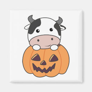 Cow In Pumpkin Cute Cows Happy Halloween Magnet