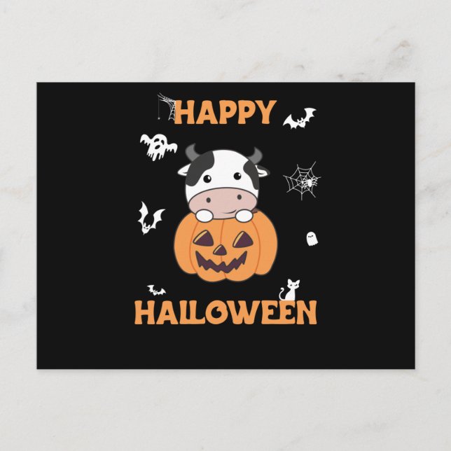 Cow In Pumpkin Cute Cows Happy Halloween Postcard (Front)