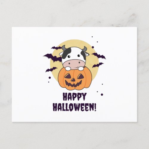 Cow In Pumpkin Cute Cows Happy Halloween Postcard