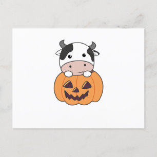 Cow In Pumpkin Cute Cows Happy Halloween Postcard