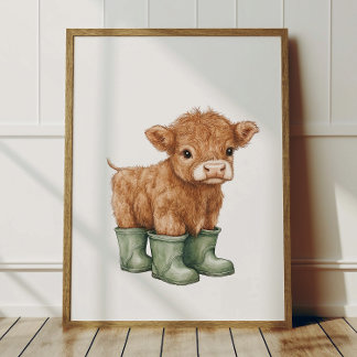 Cow in Sage Green Boots Poster Kids Room Decor