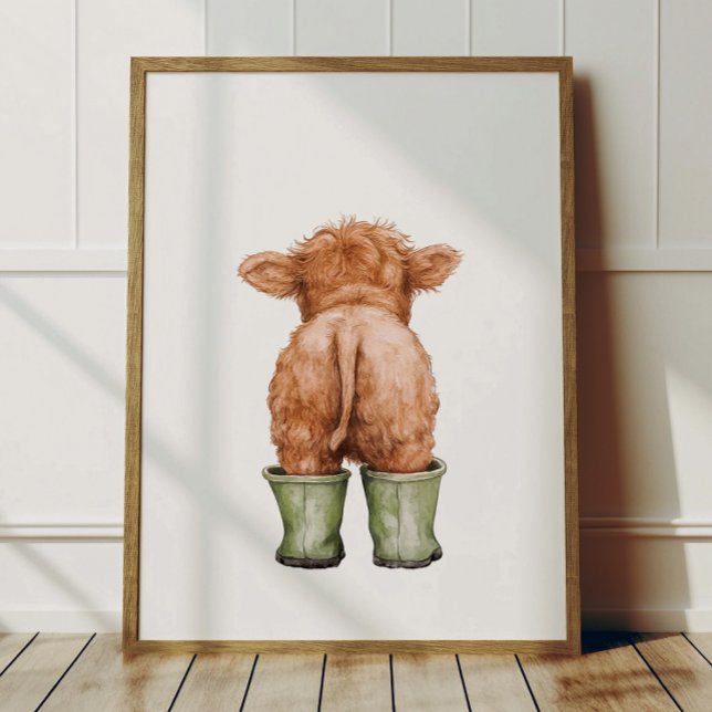Cow in Sage Green Boots Poster Kids Room Decor (Creator Uploaded)