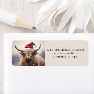 Cow in Santa Hat Christmas Return Address Label