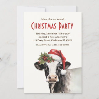 Cow in Santa Hat Farm Animal Dairy Christmas Party Invitation