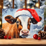 Cow in Santa Hat Funny Christmas Holiday Card<br><div class="desc">Spread holiday cheer with this fun and festive card featuring an adorable cow wearing a Santa hat. Perfect for animal lovers and those with a sense of humor,  this whimsical Christmas card will bring a smile to the faces of your friends and family.</div>