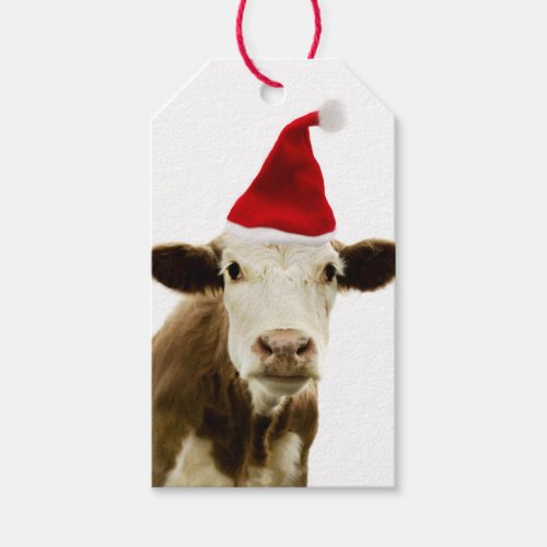 Cow in Santa hat Gift Tag