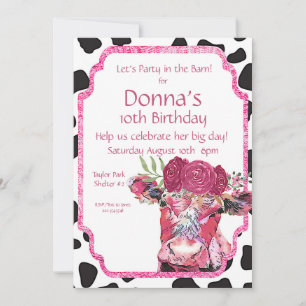 Cow Invitation, Cow Birthday Party Invitation