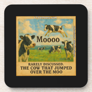 Cow Jumped Over the Moo – Whimsical Farm Pun Cart Beverage Coaster