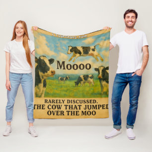 Cow Jumped Over the Moo – Whimsical  Farm Pun Cart Fleece Blanket