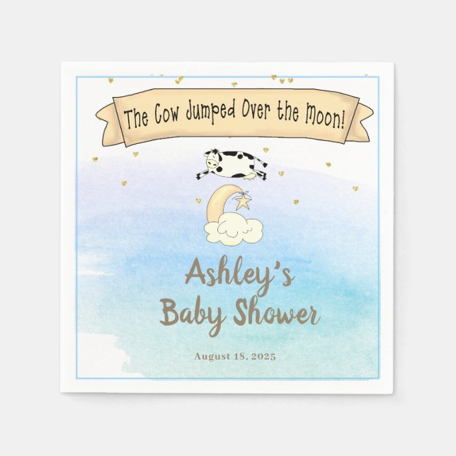 Cow Jumped Over The Moon Blue Baby Shower      Napkins (Front)