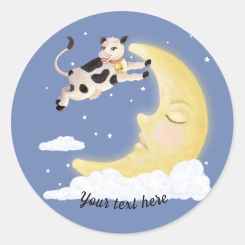 Cow jumped over the Moon Classic Round Sticker