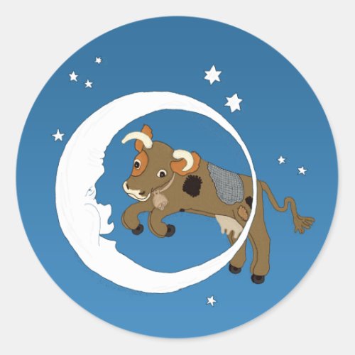 Cow Jumped Over the Moon Classic Round Sticker