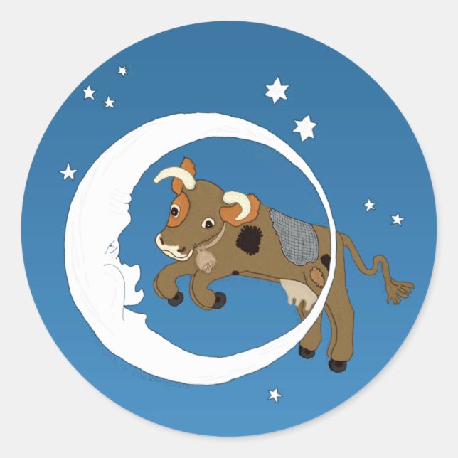 Cow Jumped Over the Moon Classic Round Sticker (Front)