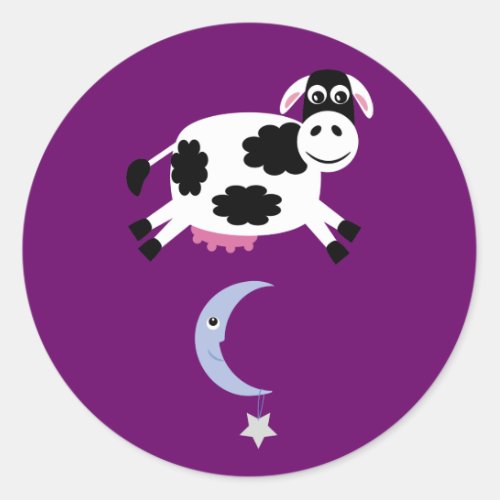 Cow Jumped Over The Moon Customizable Purple Classic Round Sticker