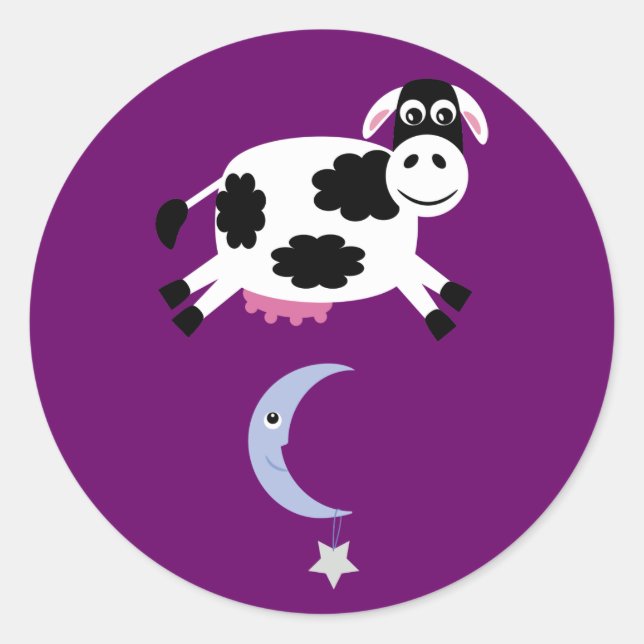 Cow Jumped Over The Moon Customizable Purple Classic Round Sticker (Front)