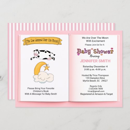 Cow Jumped Over the Moon Girls  Baby Shower Invitation