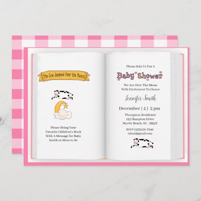 Cow Jumped Over the Moon Girls  Baby Shower Invitation (Front/Back)