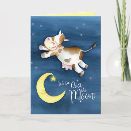 Cow jumped over the moon new baby card