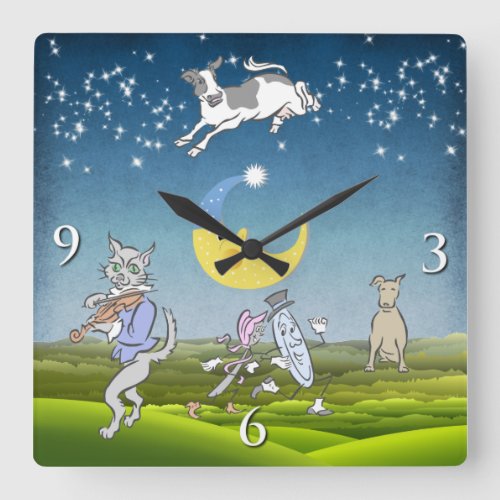 Cow Jumped Over The Moon Wall Clock Blue