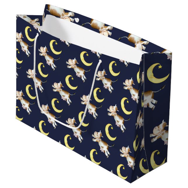 Cow jumping moon watercolor painting art large gift bag (Front Angled)