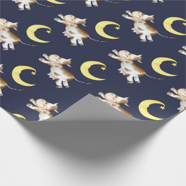 Cow jumping moon watercolor painting art wrapping paper (Corner)