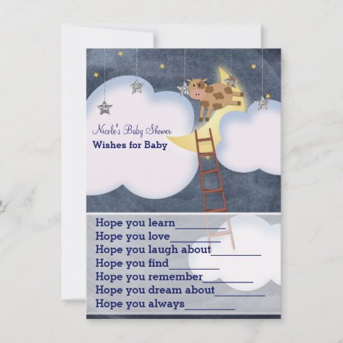 Cow Jumping Over Moon Wishes for Baby Shower Game Advice Card