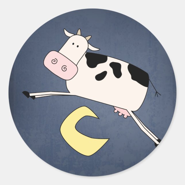 Cow Jumping Over the Moon Classic Round Sticker (Front)