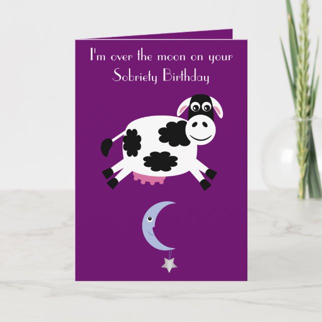 Cow Jumping Over The Moon Custom Purple Sobriety Card (Front)
