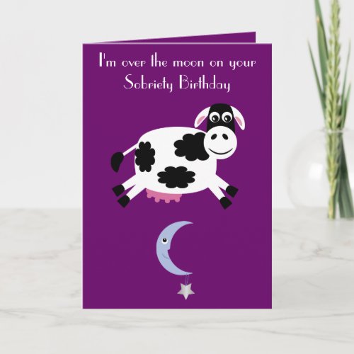 Cow Jumping Over The Moon Custom Purple Sobriety Card