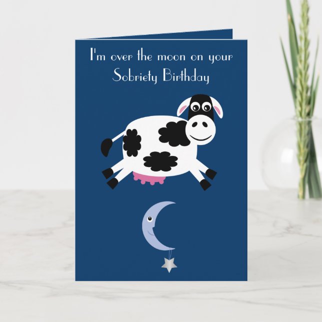 Cow Jumping Over The Moon Sobriety Birthday Card (Front)