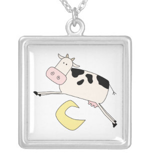 Cow Jumps Over Moon Silver Plated Necklace