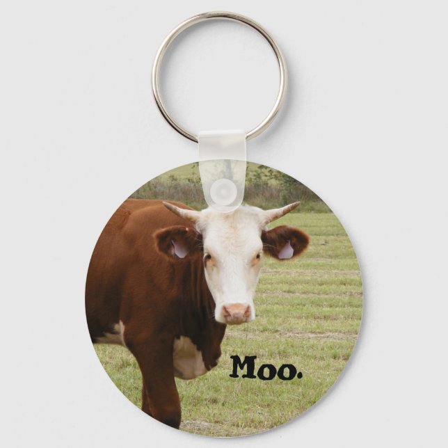 Cow keychain: "Moo." Keychain (Front)