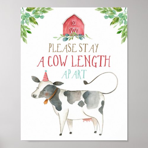 Cow Length Apart Farm Animals Barnyard Birthday Poster