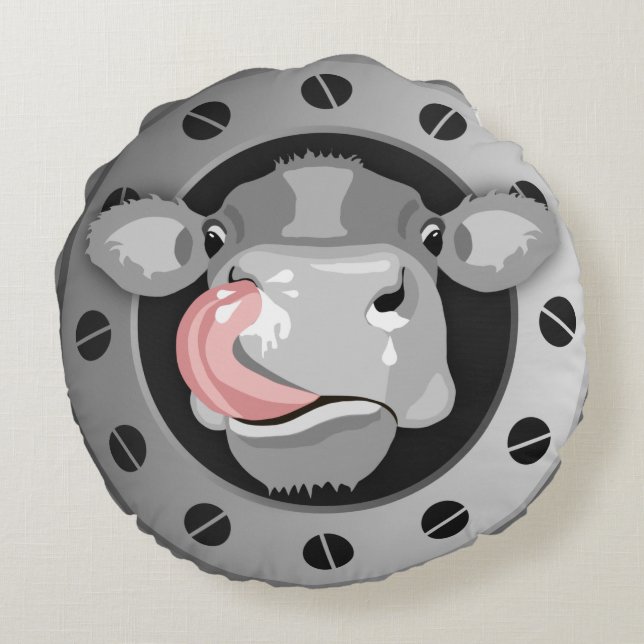 cow licking nose round pillow (Back)