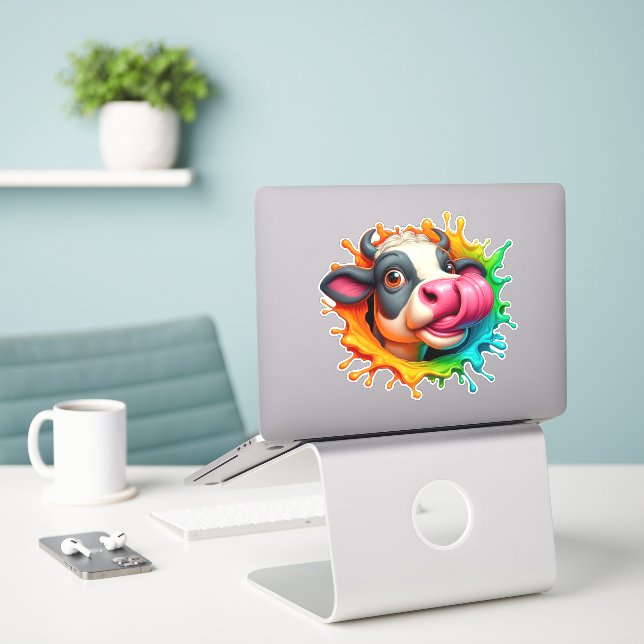 Cow licking nose sticker (Laptop On Desk)