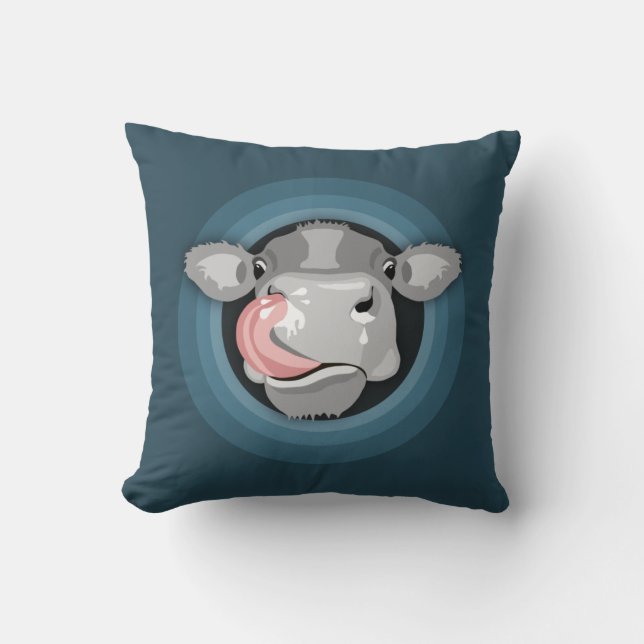 Cow licking nose throw pillow (Front)