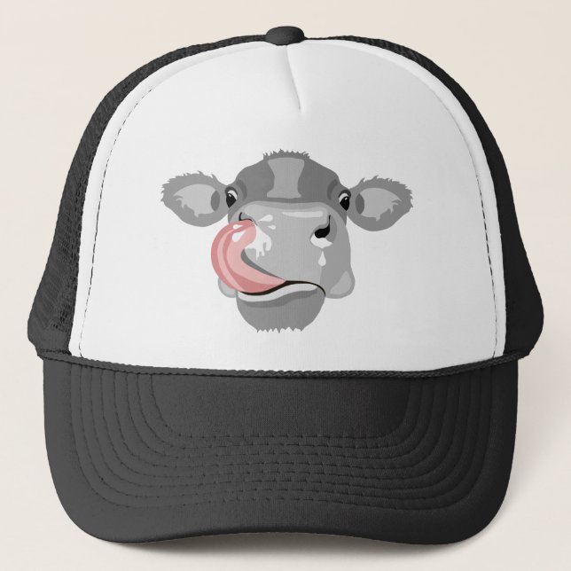 Cow licking nose trucker hat (Front)