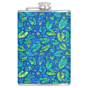 Cow Lilies, Spatterdock Summer Pond Floral Pattern Flask